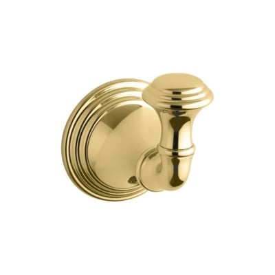 a brass robe hook against a white background