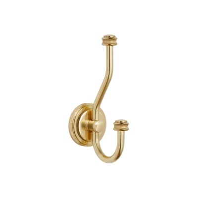 A double brass hook against a white background.