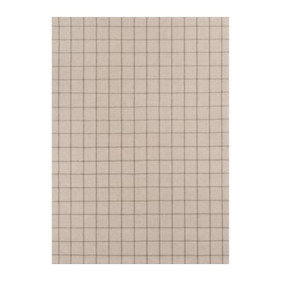 A neutral rug with a grid pattern on it.