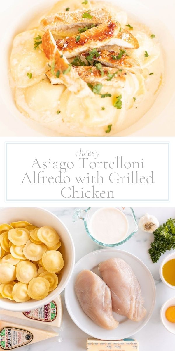 Top photo in post is a bowl of asiago tortelloni with grilled chicken pasta. Bottom photo is ingredients for the pasta.