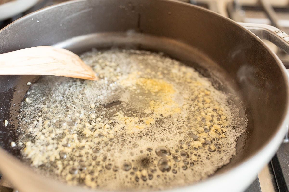 Butter and garlic in a skillet