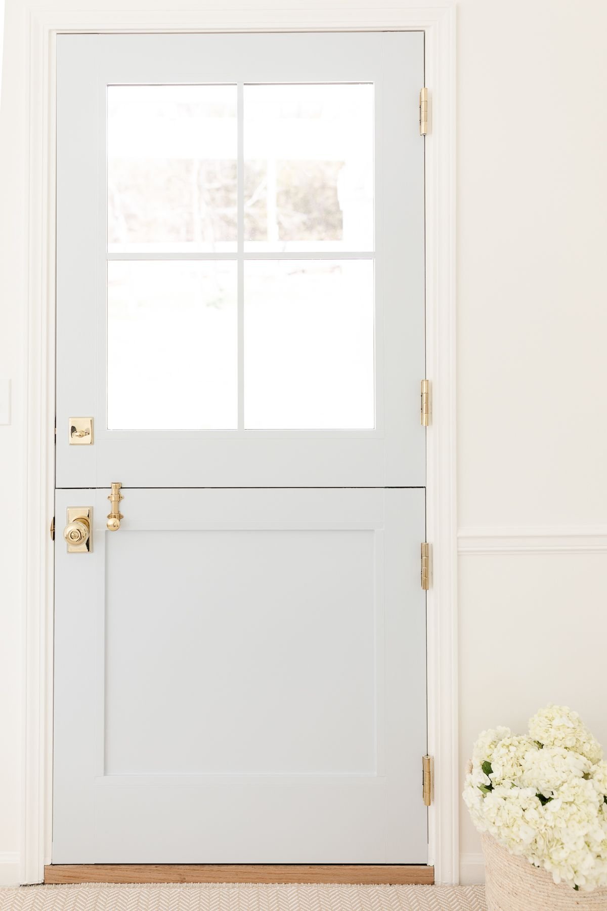 A dutch door painted in Benjamin Moore Silver Gray