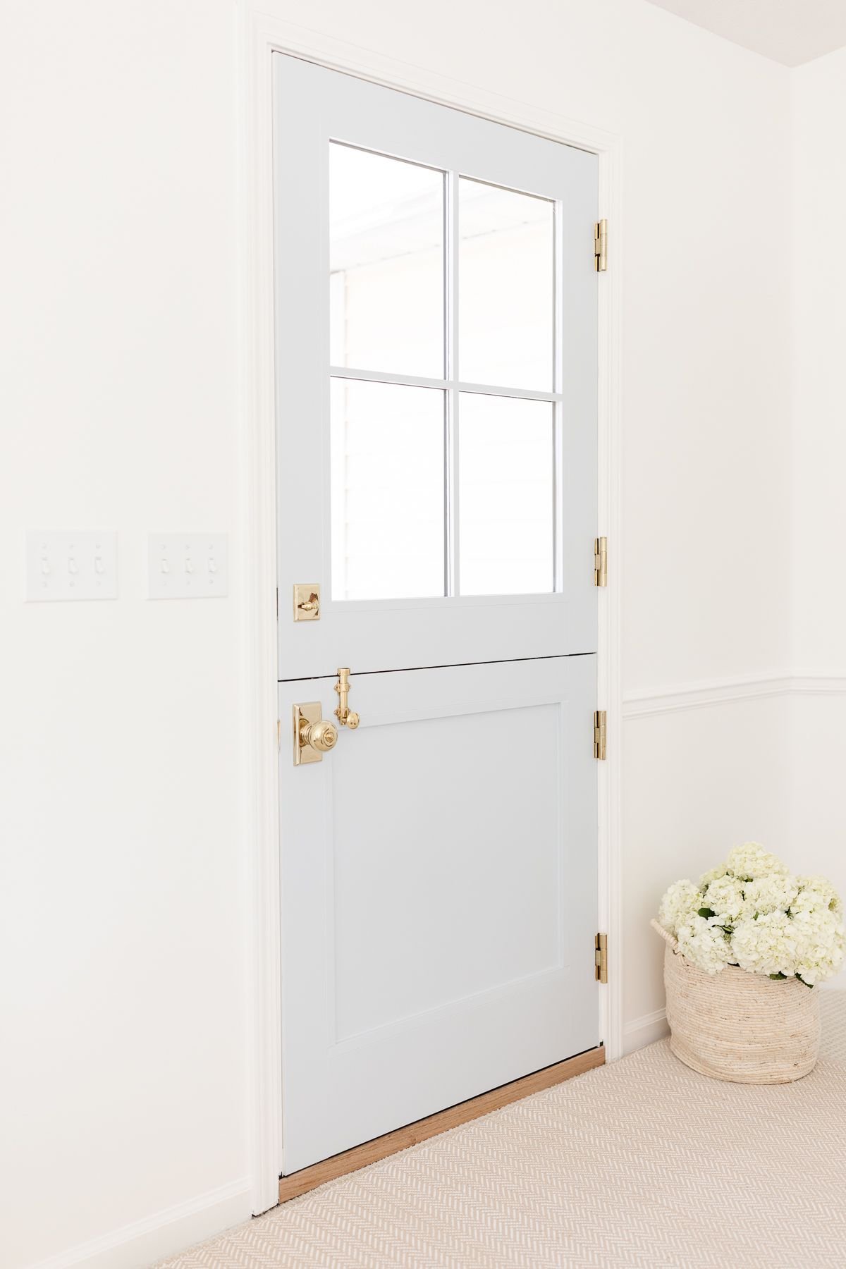 A dutch door painted in Benjamin Moore Silver Gray