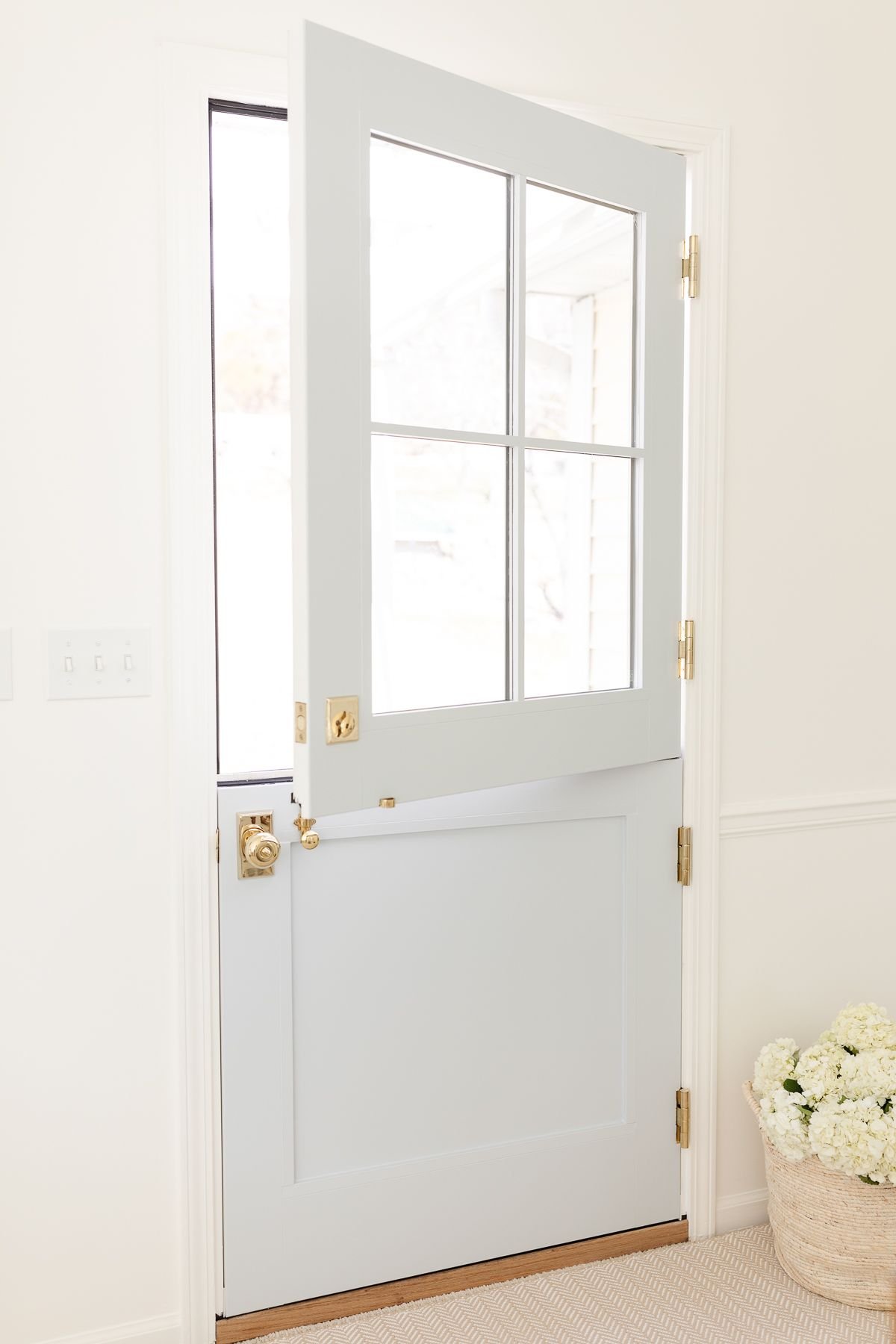 A dutch door painted in Benjamin Moore Silver Gray