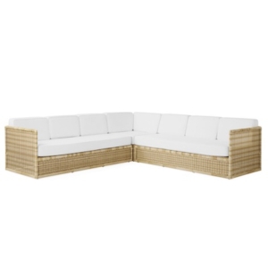 wicker sectional with white cushion