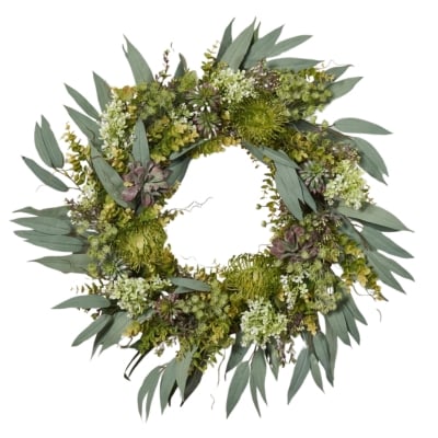 Front Door Wreaths with Green Leaves and Eucalyptus