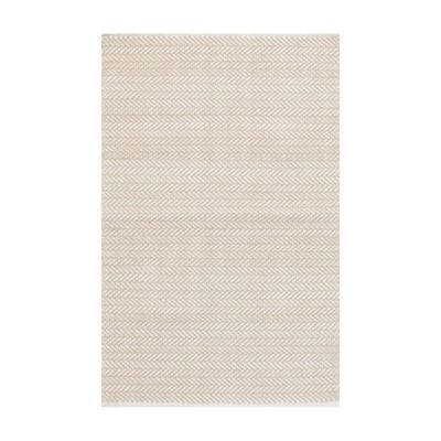 A beige textured indoor outdoor rug on a white background.