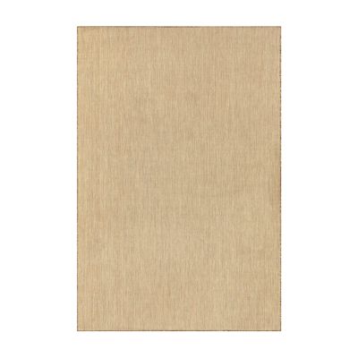 A beige textured indoor outdoor rug on a white background.