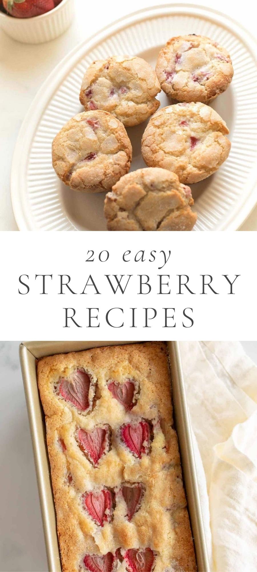strawberries cookies in plate and strawberry cake shaped in hearts