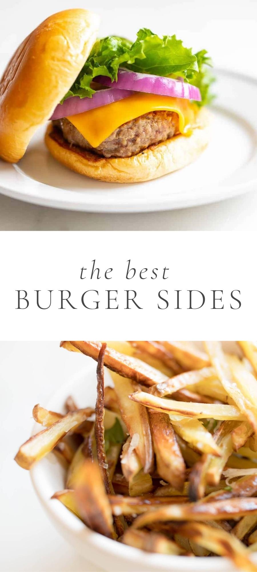 burger with lettuce cheese and steak and sweet potato fries in bowl