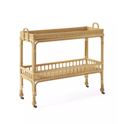 a rattan bar cart