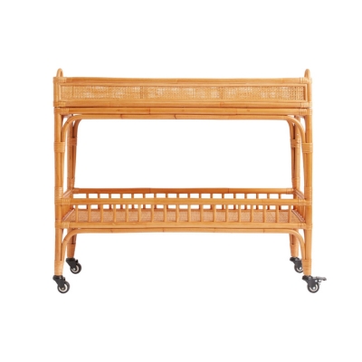 a rattan bar cart