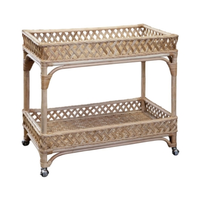a rattan bar cart