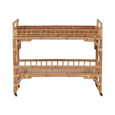 a rattan bar cart