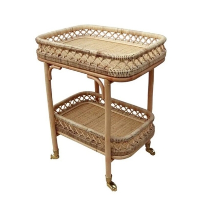 a rattan bar cart