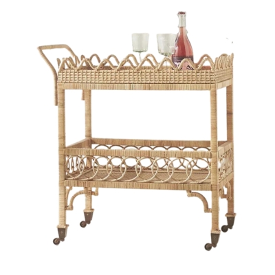 a rattan bar cart