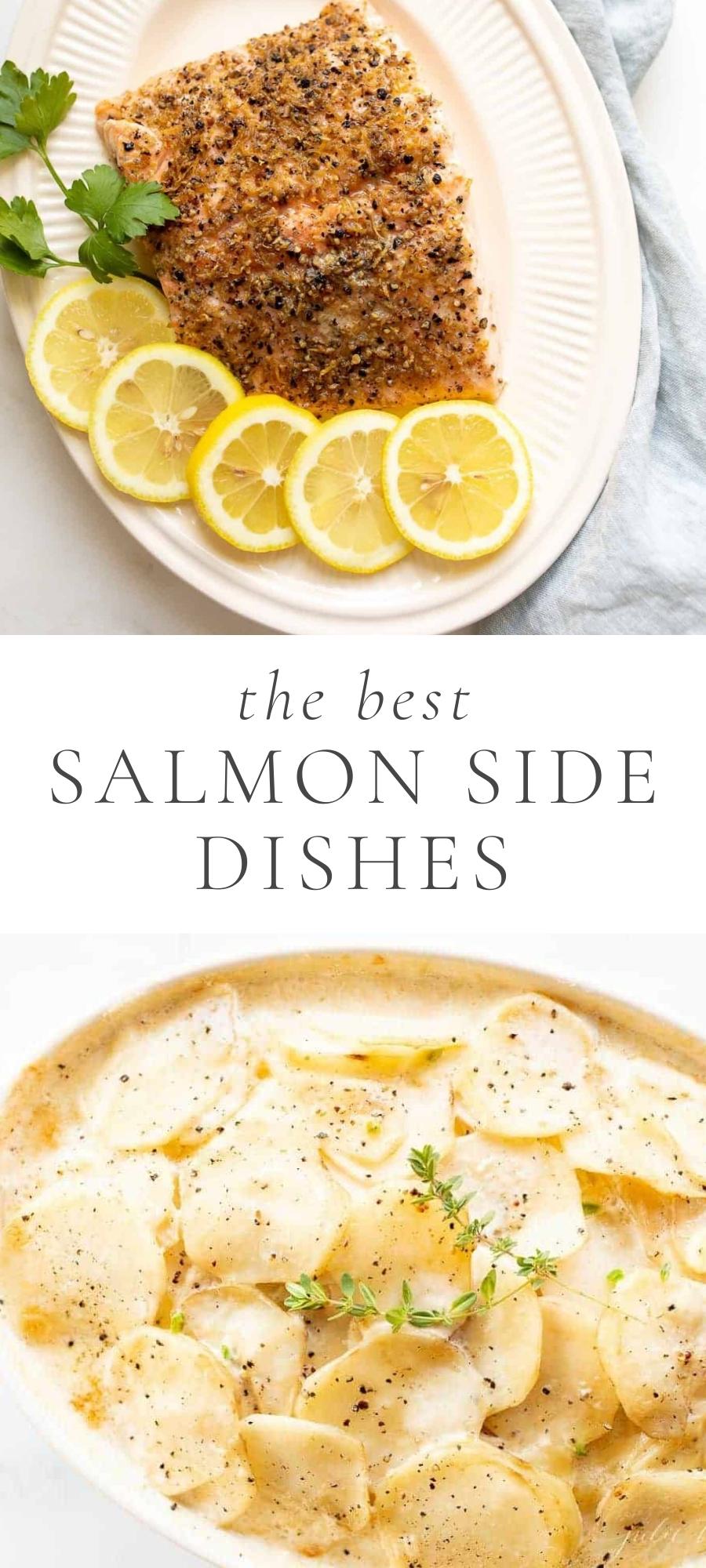 salmon with lime and greens and potatoes gratin