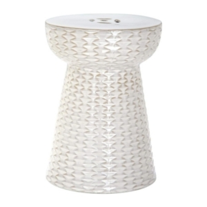 A white ceramic stool on a white background.