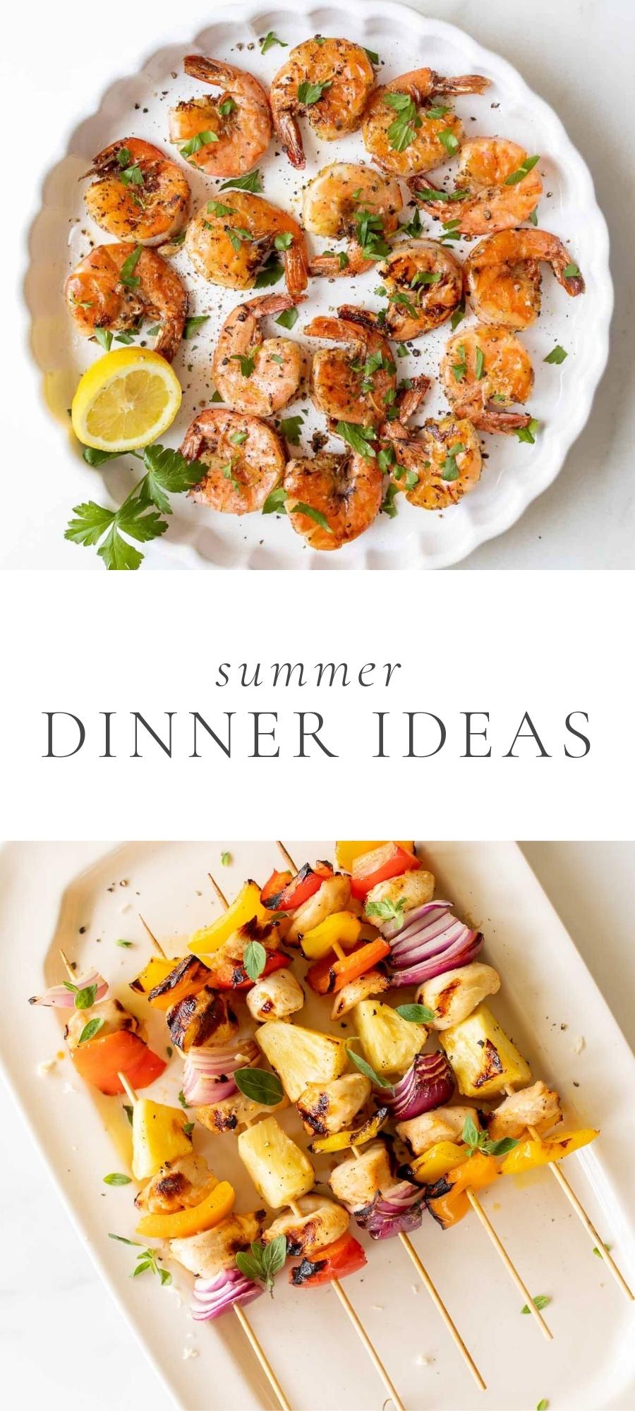 shrimp lemon and basil and kabob on plate