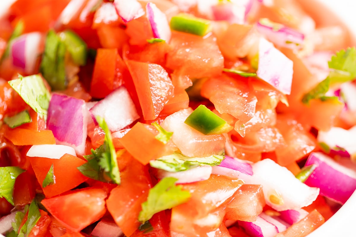 A close up of homemade pico de gallo