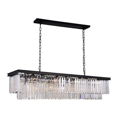 A black linear crystal chandelier RH Odeon dupe