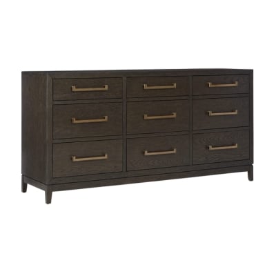 a dark wood dresser RH dupe with brass hardware