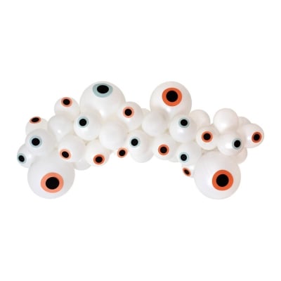 A white eyeball balloon garland in an Amazon Halloween shopping guide