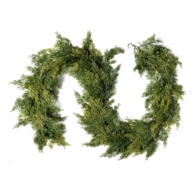 A cedar garland on a white background.