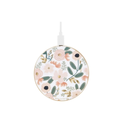 A round charger with a floral pattern on it, perfect for gift ideas.