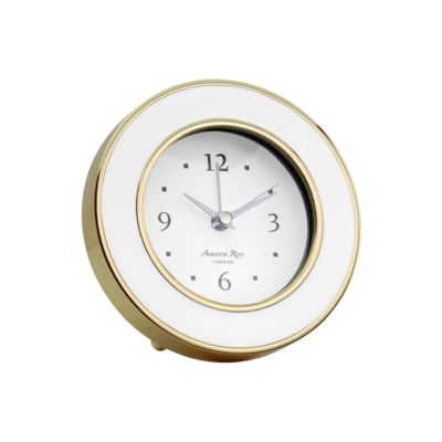 A white and gold clock, perfect for gift ideas, on a white background.