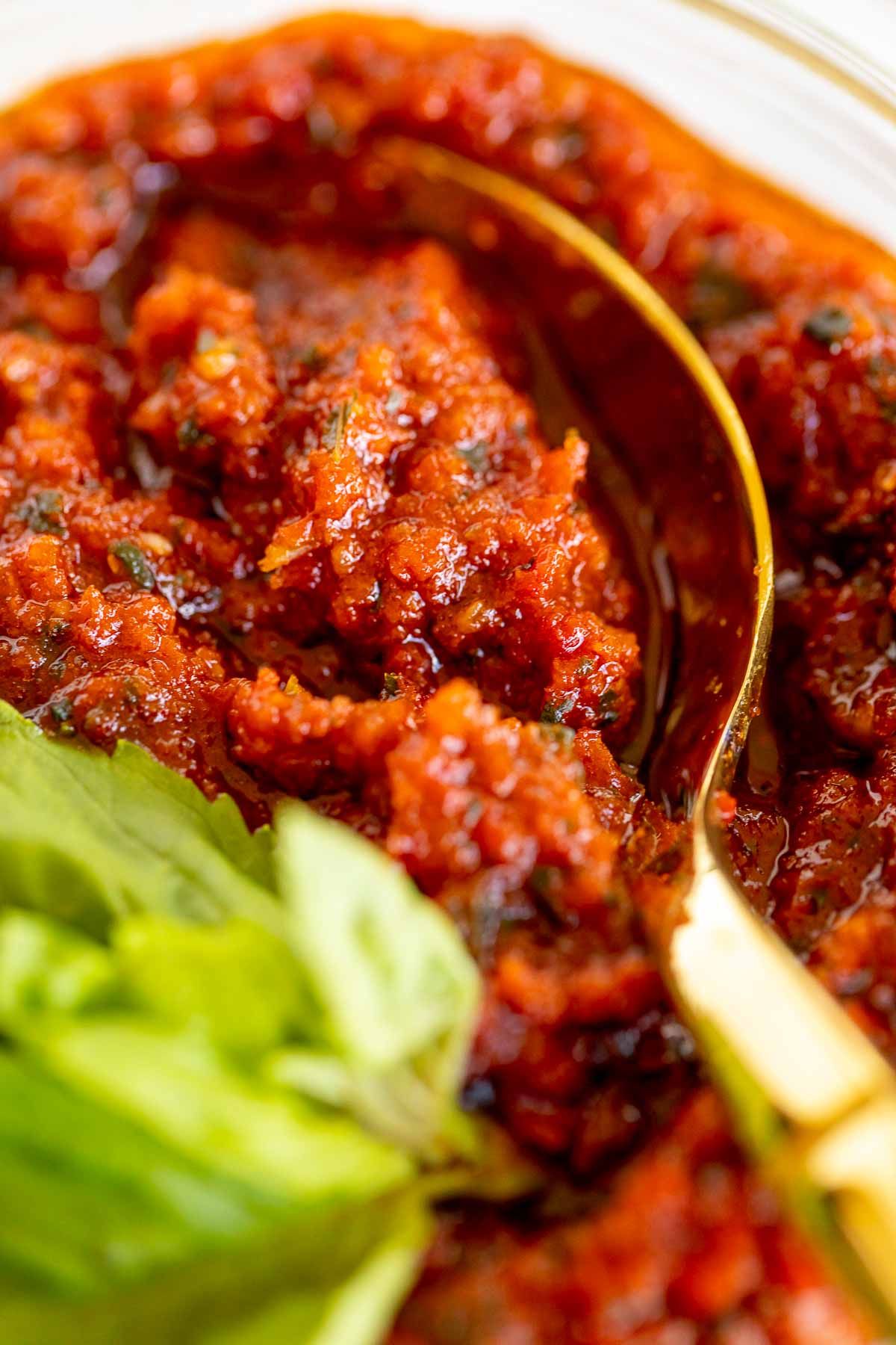 close up of pesto rosso