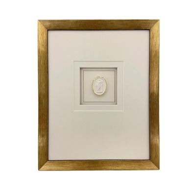 A framed intaglio with a white matting.