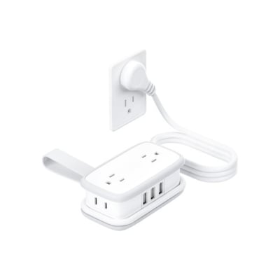 An Amazon power strip with a cord attached to it.
