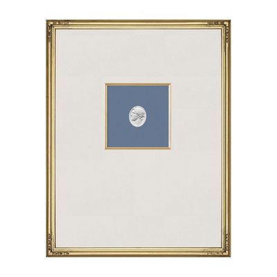 A framed intaglio with a white matting.