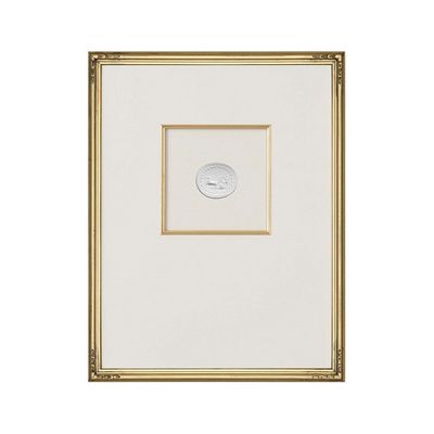 A framed intaglio with a white matting.