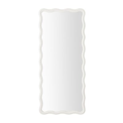 A white rectangular mirror with a scalloped white border.