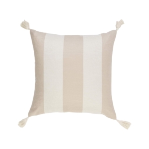 Beige and white striped pillow with tassels available for purchase on Amazon.