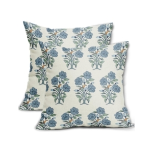 A pair of blue and white pillow covers available on Amazon.