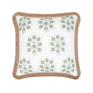 This white and green pillow with fringe trim is perfect for adding a touch of elegance to your space. Check out this stylish option on Amazon.