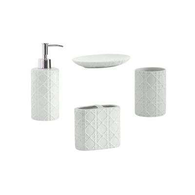 White bamboo patterned bathroom accessories