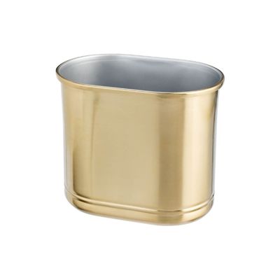 a brass bathroom waste basket