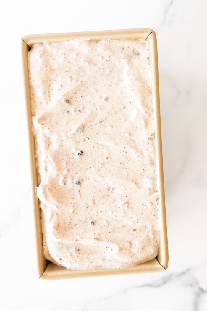 Cookies and cream ice cream in loaf pan