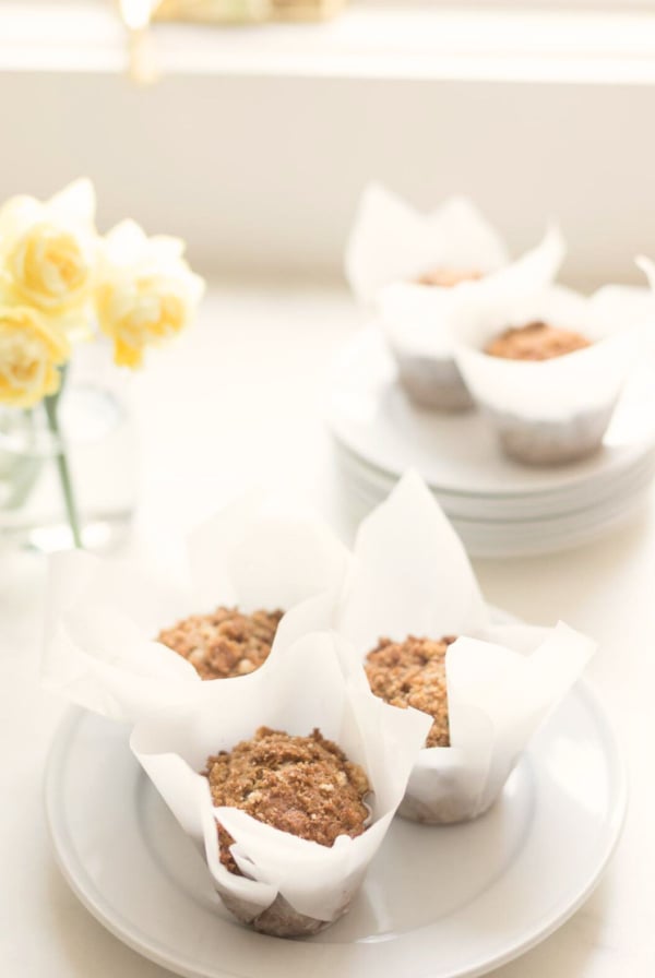 Banana muffins on a white plate, in a collection of best banana recipes.