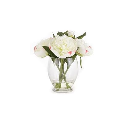 white faux peonies in a vase