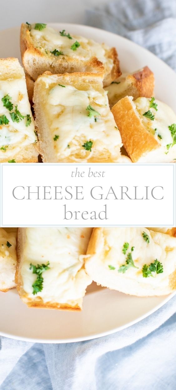 pieces of cheesy garlic bread garnished with parsley