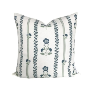 blue and white block print outdoor pillow