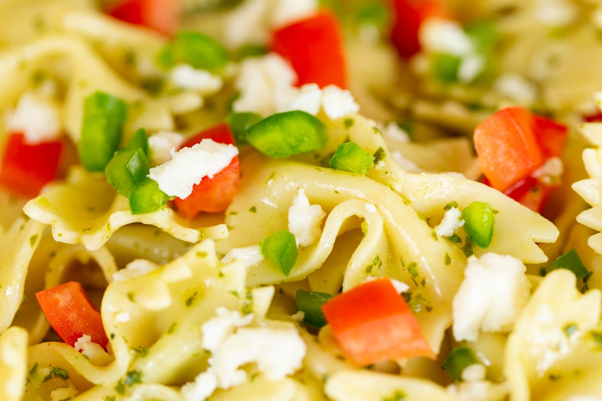 bow tie pasta covered in cilantro lime vinaigrette