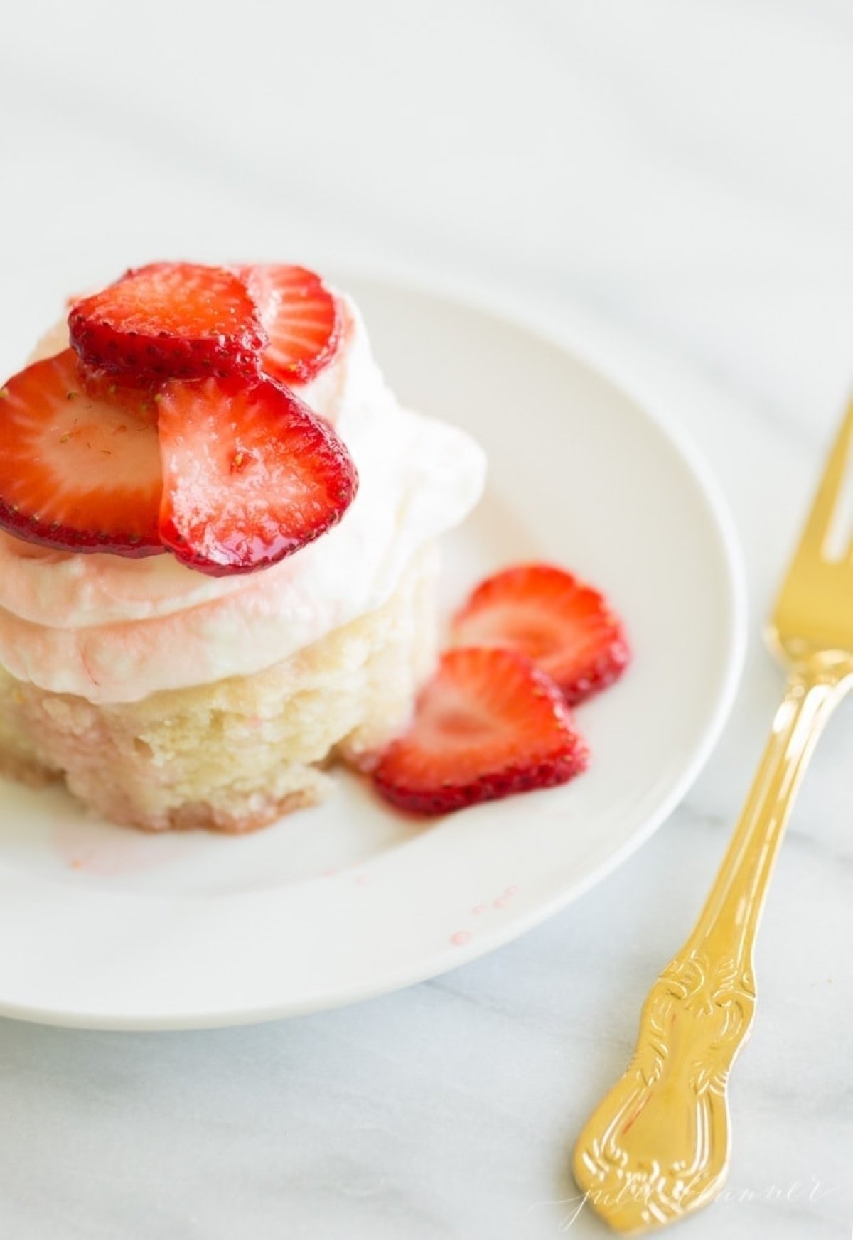 strawberry shortcake on a white plate