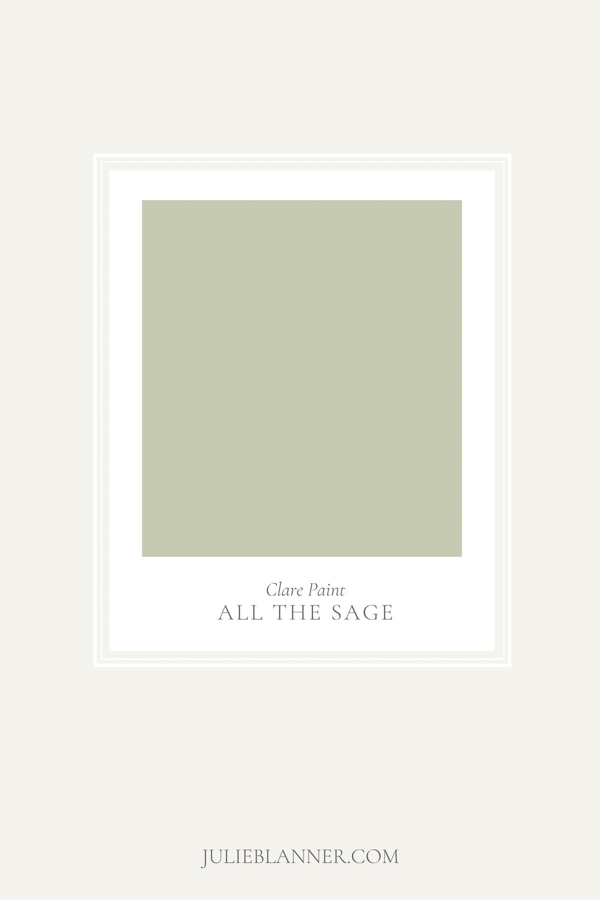 A paint swatch from lifestylegleam.com featuring Clare Paint All the Sage, a mid tone sage green color. 