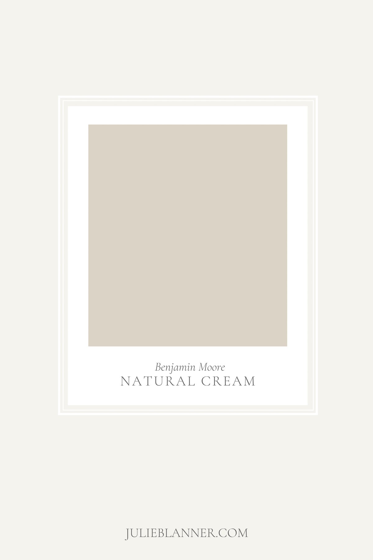A graphic featuring a paint card for Benjamin Moore Natural Cream, a deck paint color.